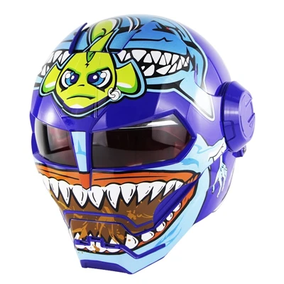 Blue Shark Soman Железный человек Шлем дизайн косплей Capacete ретро мотоцикл шлемы призрак самурая маска для забавных Ironman Casco Para Moto - Цвет: Blue Shark