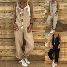 New Women Rompers Spring Summer Plus Size Casual Loose Linen Cotton Jumpsuit Sleeveless Backless Playsuit Trousers Overalls