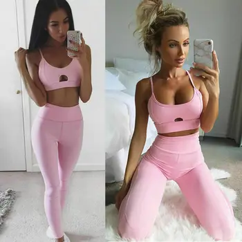 

Woman Sport Clothes Suit Bra Vest Pants Push Up Leggings Gym Fitness Set Casual Sexy Soft Breathable Hollow Lady Sport Bra Set