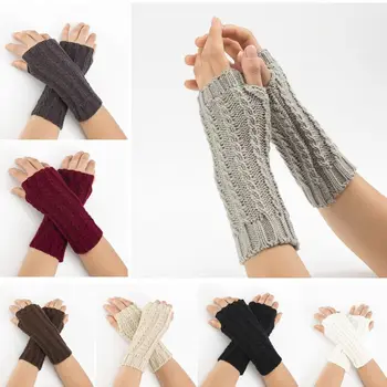 

Womens Mens Winter Chunky Braided Cable Knit Arm Warmers Solid Color Thumb Hole Fingerless Gloves Snow Skiing Outdoor Mittens