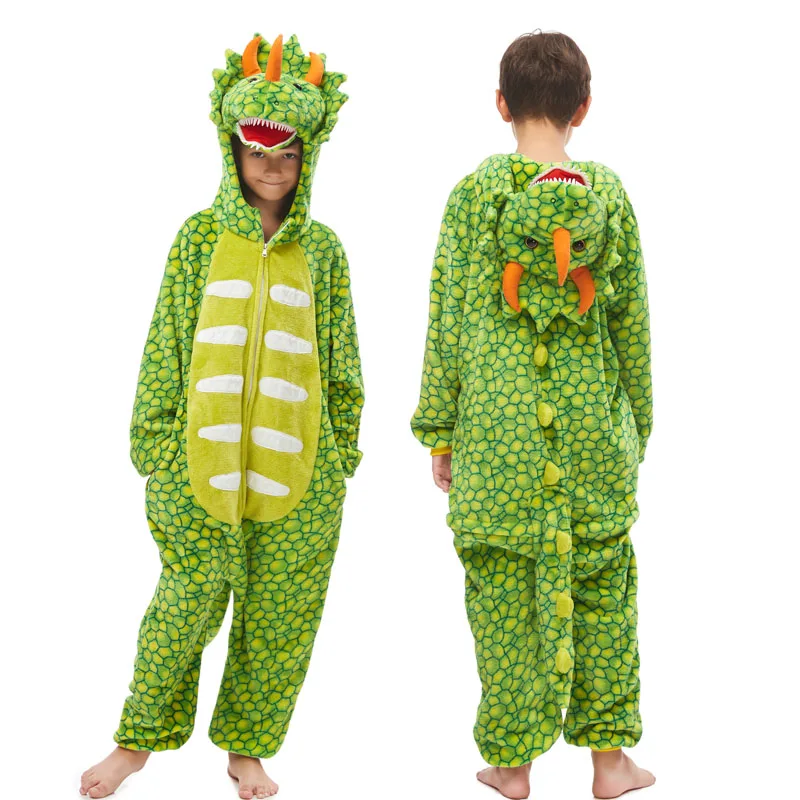 Light Dinosaur 20 NEW kids kigurumi animal dinosaur unicorn pajamas set winter hooded soft Stitch Christmas sleepwear kids girls boys jumpsuit - Цвет: Light Dinosaur