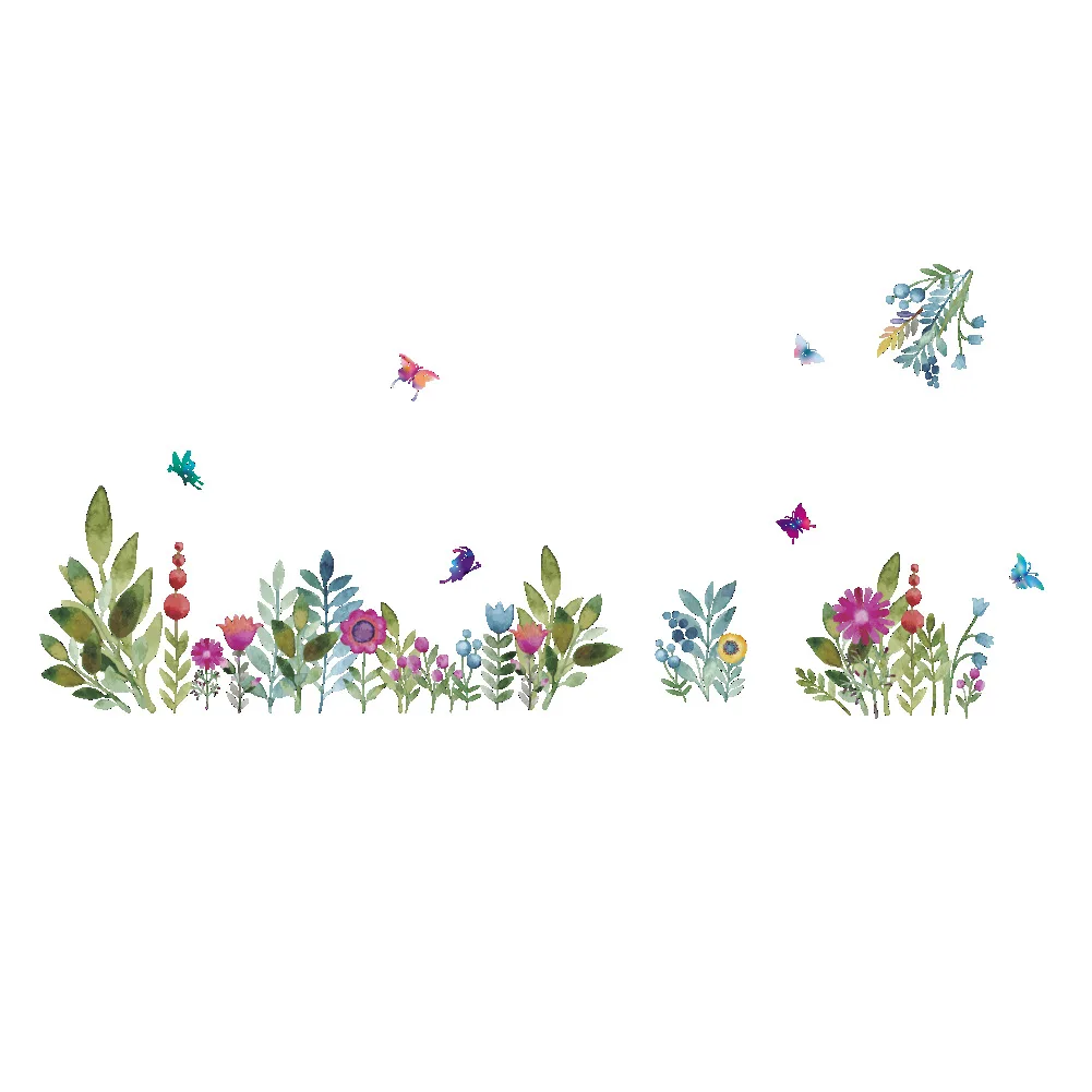 Tofok Ink Painting Flower Grass Wall Sticker Home Baseboard Staircase Decor Sticker Living Room Sofa TV Background Mural Decals