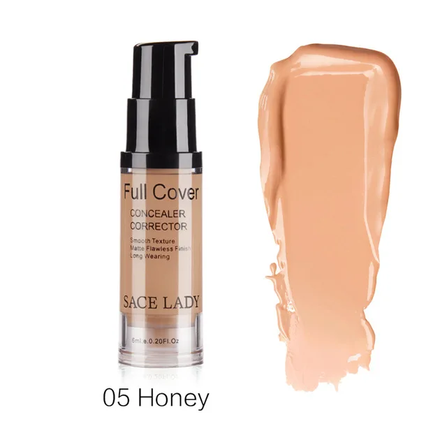 05 Honey SACE LADY полное покрытие 6 цветов жидкий консилер макияж 6 мл глаз темные круги крем корректор для лица Водонепроницаемая База под макияж косметика - Цвет: 05 Honey