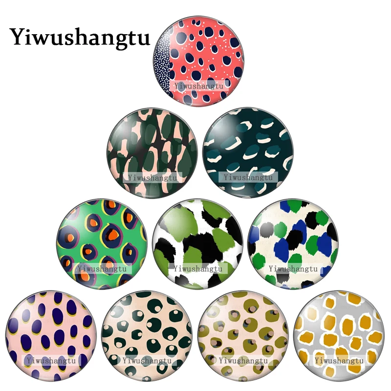 Leopard grain art painting animals Colourful hair 12mm/18mm/20mm/25mm Round photo glass cabochon demo flat back Making findings