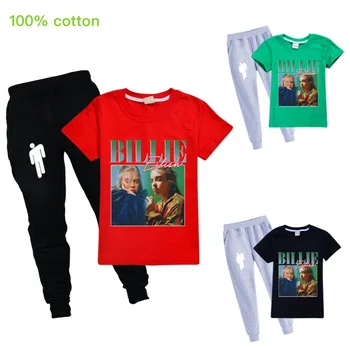 

2020 Tee Clothes Summer Kid Short Sleeve Print Cotton Top Child Boutique Clothing T Shirt Streetwea+Long Trousers Billie Eilish