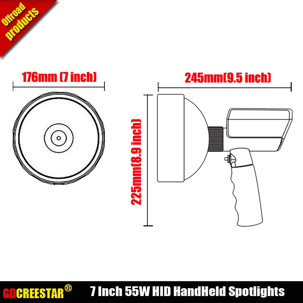 7 дюймовые 55 Вт HID охотничьи ручные прожекторы 6000K 12V 24V портативный прожектор для