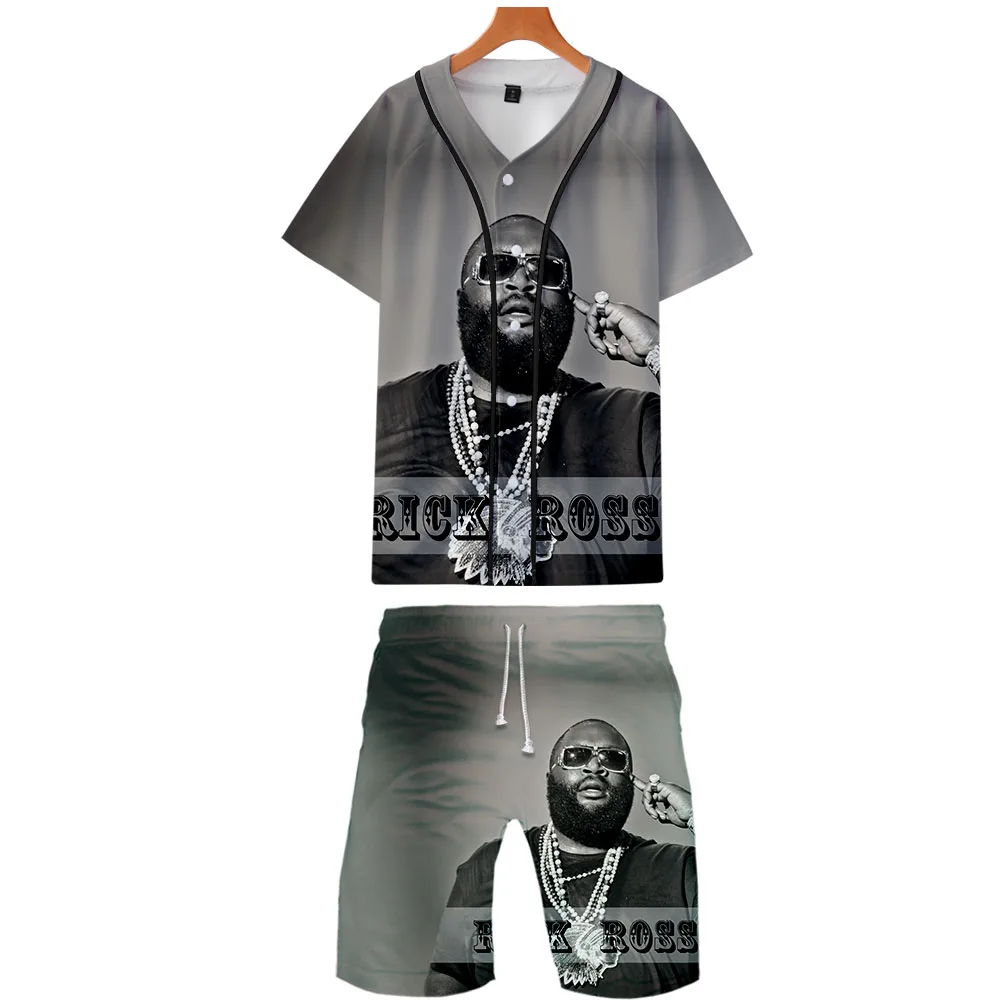 Rick Ross/комплект из двух предметов с 3D принтом; модные летние бейсбольные футболки+ пляжные шорты; Лидер продаж года; Повседневная Уличная одежда