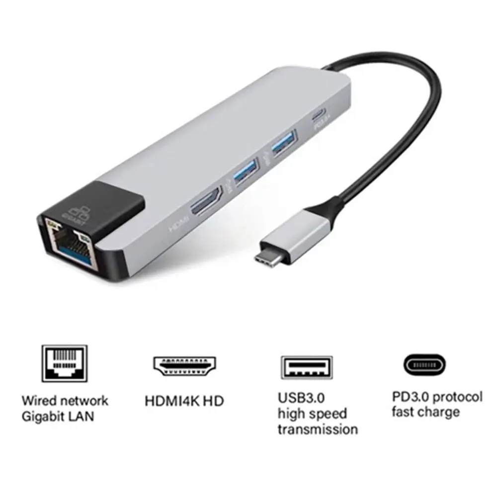 USB C к HDMI 4K+ RJ45 Gigabit Ethernet+ USB 3,1 type C концентратор адаптер Rj45 Lan