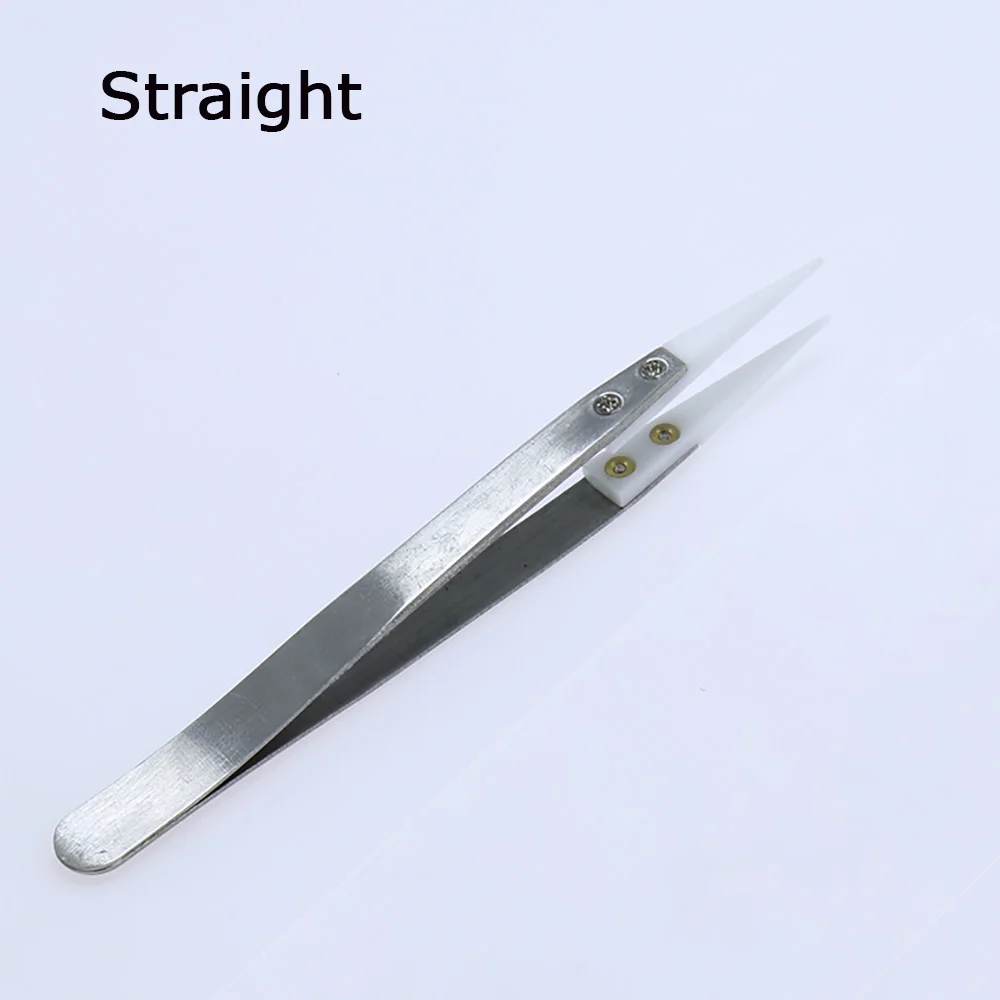 Anti-static Ceramic Stainless Steel Tweezers Industrial Precision Curved Repair Tools High Temperature Resistance Tweezer DIY