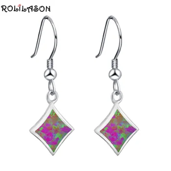 

ROLILASON For Lover Best Birthday Gift Elegant Red Fire Opal Silver Drop Earrings Fashion Opal Jewelry OES643