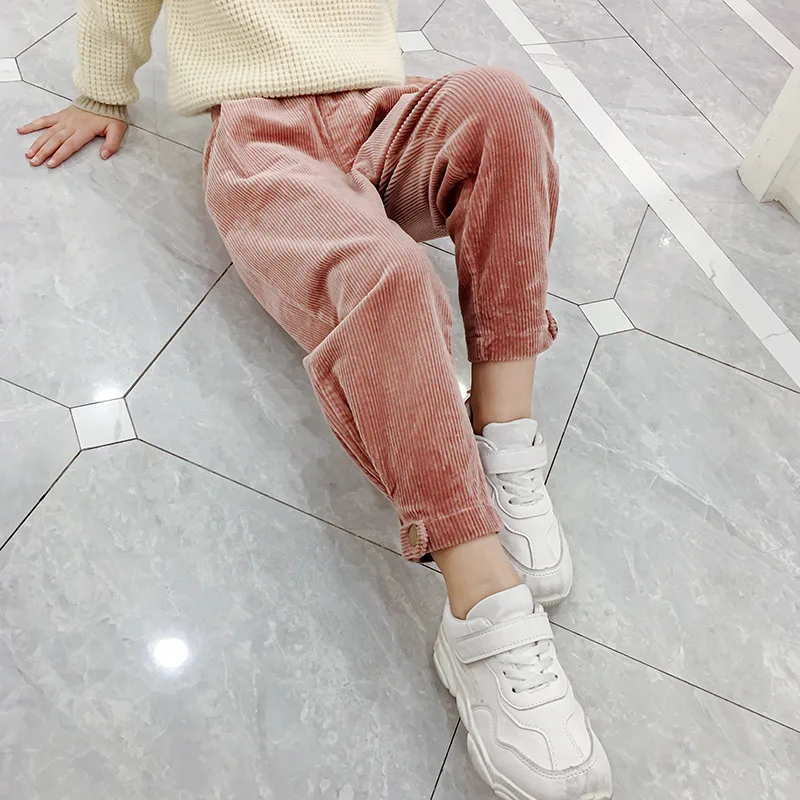 Corduroy Pink Beige Pants For Teenage Girls Winter Autumn Mid Waist Trousers Kids Pant Clothing Children Straight Bottoms