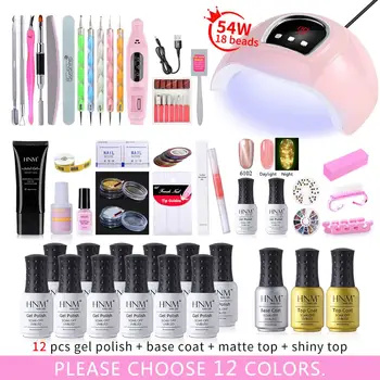 

HNM 54W 18 Beads UV/LED Lamp Any 12 pcs Gel Nail Polish Manicure Kit Shiny Matte Top Base Nail Extension Hot Sale Luminous Gel