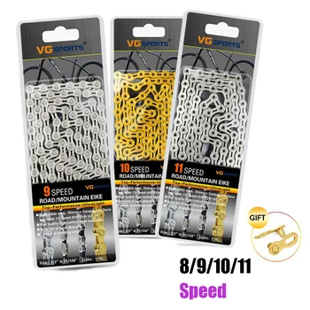 

VG Sports 8 9 10 11 speed Bicycle chain silver half hollow bike chain mountain road bike full hollow chains ultralight 116L gold