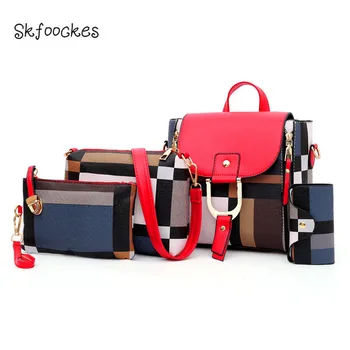 

Skfoockes Ladies Bag 2020 New Lattice Mother and Child Bag Women Handbag Fashion Shoulder Bag Messenger Bag Four Pieces