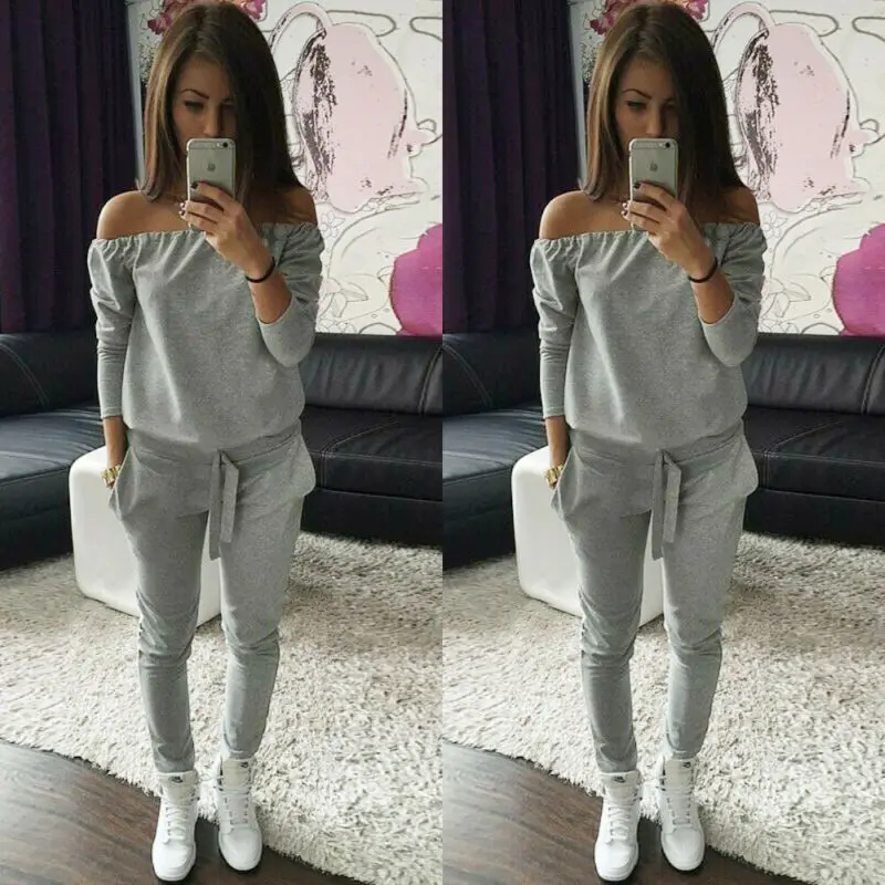 

Women Two Piece Set Sexy Casual Crop Top Long Pants Trousers Playsuit Spring Autumn Casual Trousers Suit Fall Leisure Outfit
