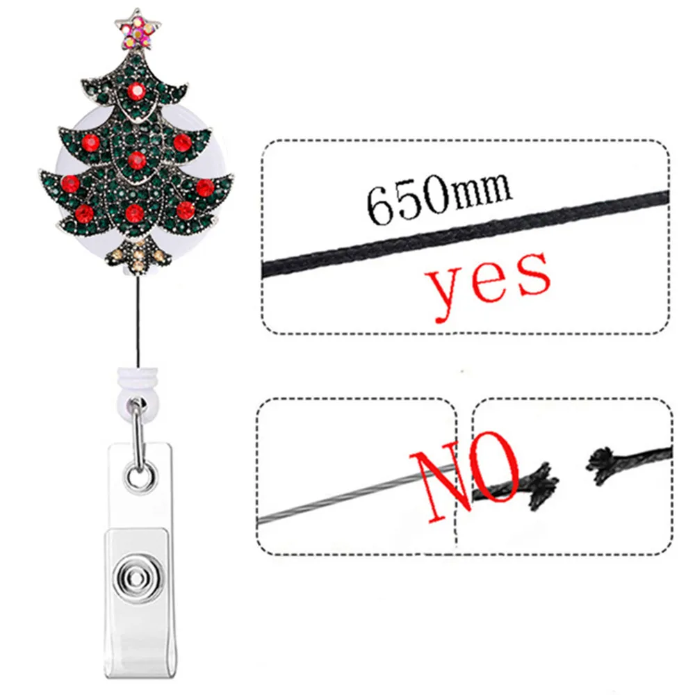 1pc Christmas Tree Snowman Pattern Retractable Nurse Badge Reel Clip  Students Doctor Id Card Holder Badge Clip Accessories