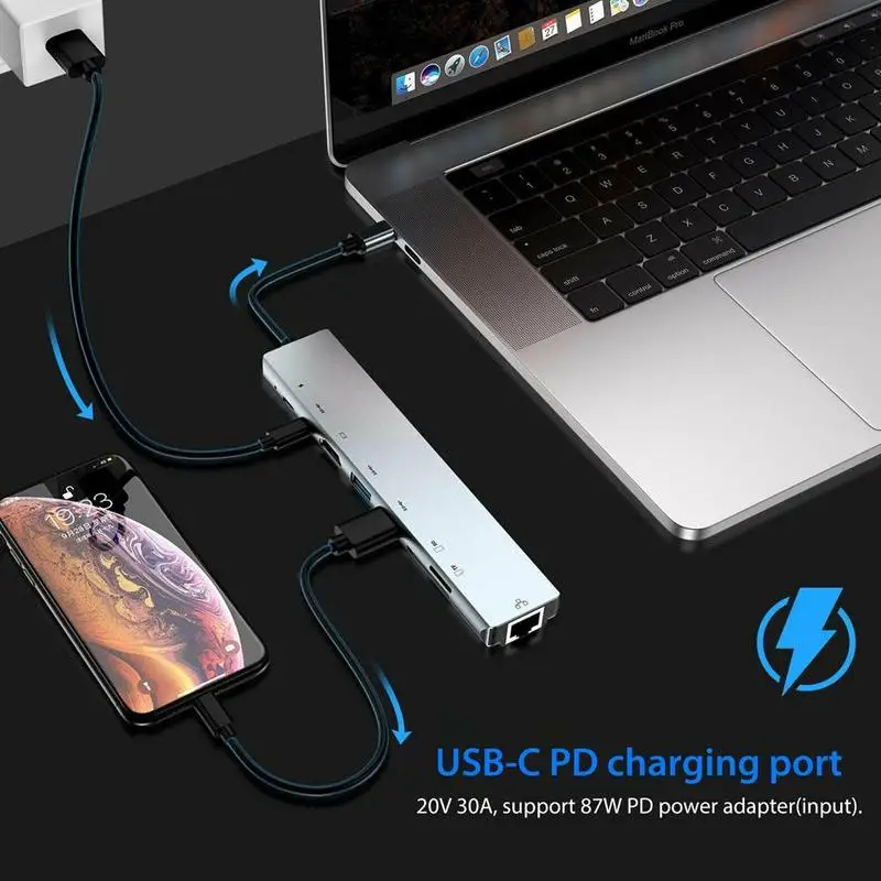 8 в 1 многопортовый USB C адаптер кард-ридер высокая Ethernet концентратор адаптер 3,0 с USB питания D1W9