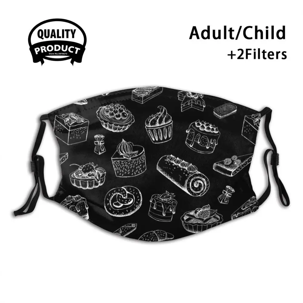 

Delicious Pastries Pattern Anti Dust Filter Men Women Kids Girl Boy Teens Mouth Masks Pastry Dessert Fruit Tart Bakery