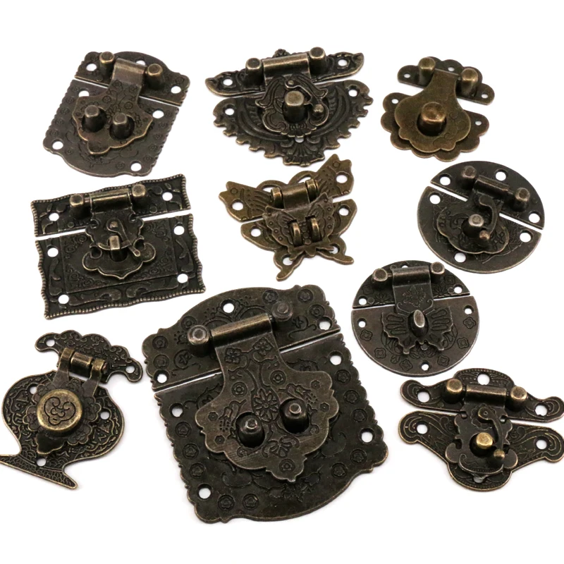 1PC Decorative Antique Bronze Wooden Case hasp Jewelry Gift Box Suitcase Hasp Latch Mini Cabinet Buckle Clasp
