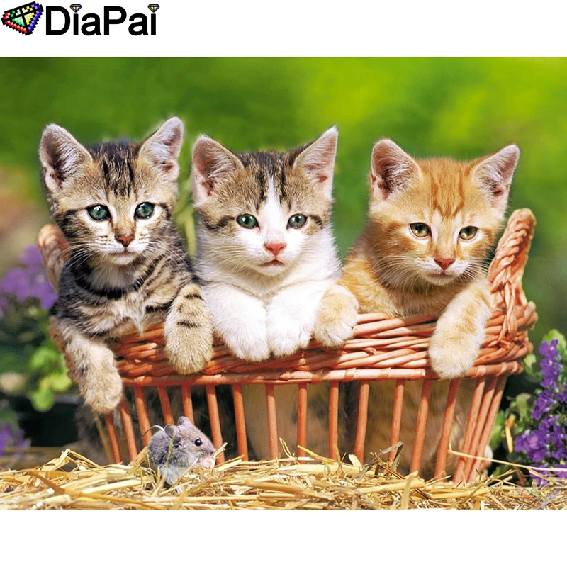 DIAPAI 5D DIY Алмазная Вышивка крестиком &quotживотное кошка&quot Домашний Декор Полный
