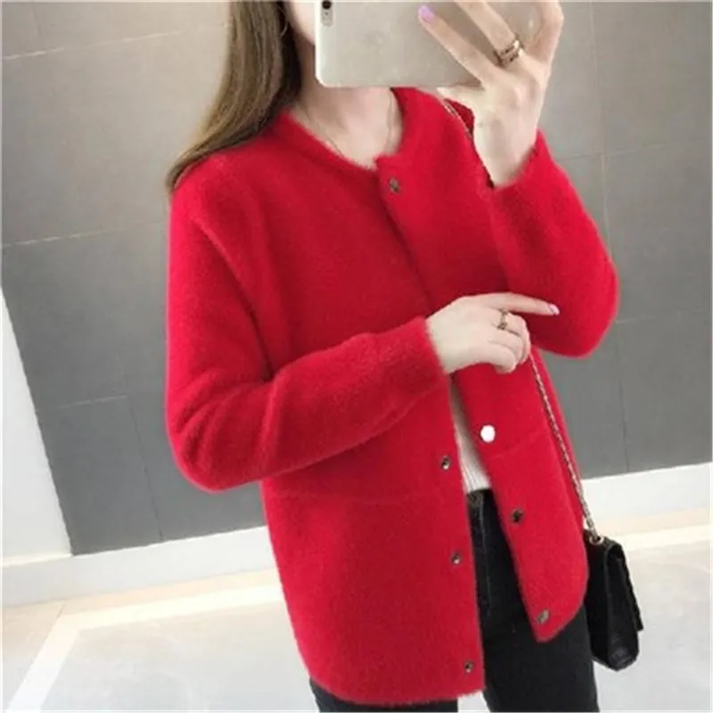 Mink fur autumn and winter sweater coat new women's loose velvet long-sleeved cardigan PZ2438