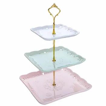 

MALACASA Sweet.Time 3 Tier 3 Color Dessert Cake Tower Stand 14.5" Tall Porcelain Server Display Holder with Silver Carry Handle