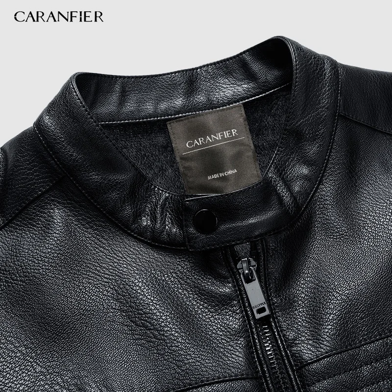 CARANFIER модные зимние Для мужчин s искусственная(-ый) куртки пальто мотоциклетные байкерские Искусственная кожа куртка Мужская толстый бархат пальто айкерские пиджаки