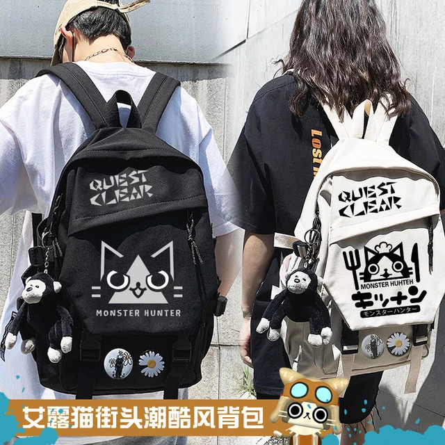 Monster Hunter Canvas Backpack Casual Bag Hiking Laptop Rucksack Shoulder  Bag