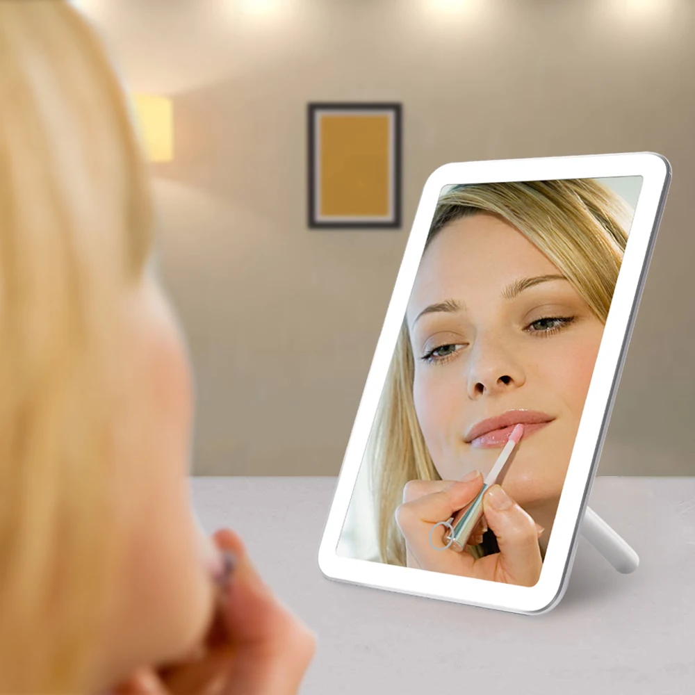 

LED 180 Degree Rotation Touch Screen Makeup Mirror Bathroom Bedroom Tabletop Makeup Mirror USB Charging Battery Lighting Mirrors