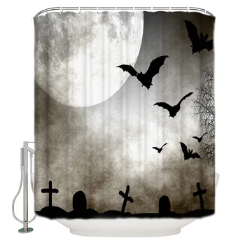 

Bat Moon Cross Shower Curtain Waterproof Bathroom Curtain Polyester Bath Curtain Home Decor 12 Hooks