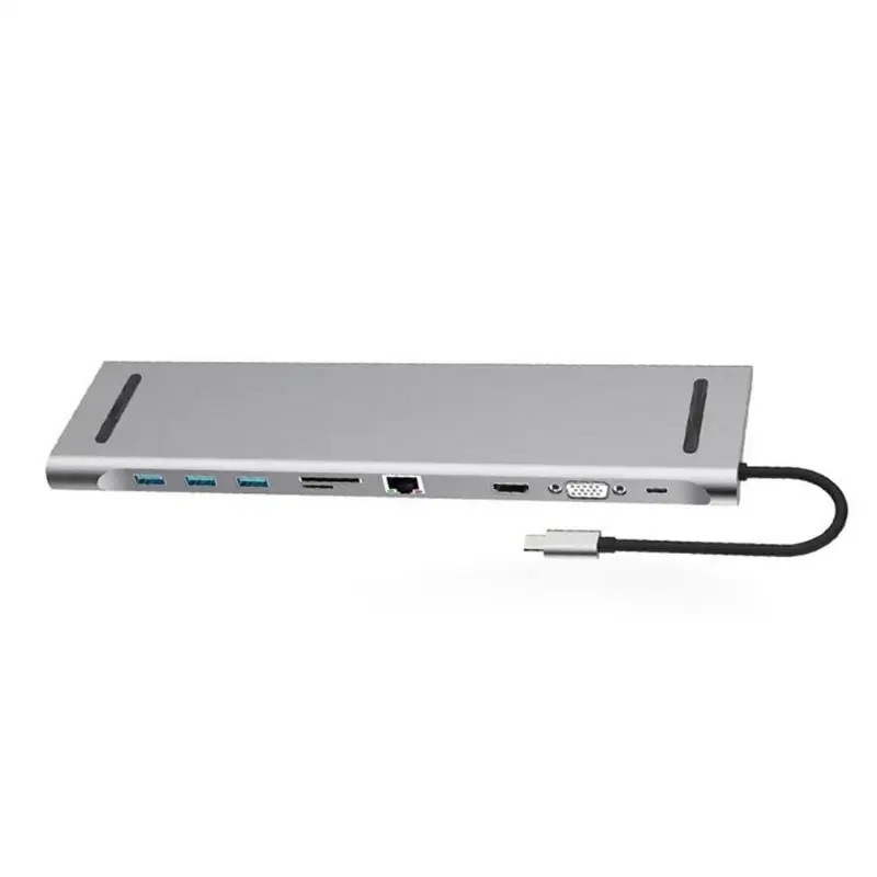 10 в 1 мульти USB C хаб-конвертер HDMI VGA RJ45 USB3.0 PD 3,5 мм портативный адаптер прочный браслет из мягкого силикона Pad Противоскользящий протектор - Цвет: Серебристый