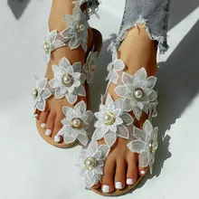 2020 Vintage Boho sandalias mujeres Floral Sandalias planas mujeres rebordear playa Sandalias Zapatos de talla grande verano moda mujer # g2