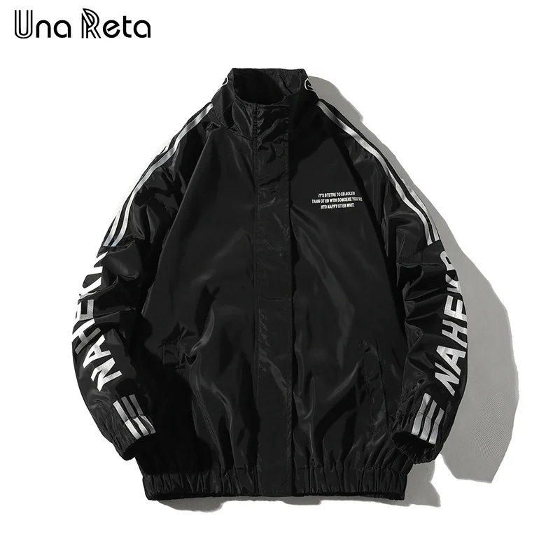 Una Reta, мужская куртка, осенняя, модная, повседневная, новая, ветровка, пальто, куртки, мужская, хип-хоп, негабаритная, мужская, с принтом, спортивная куртка, уличная одежда - Цвет: Черный
