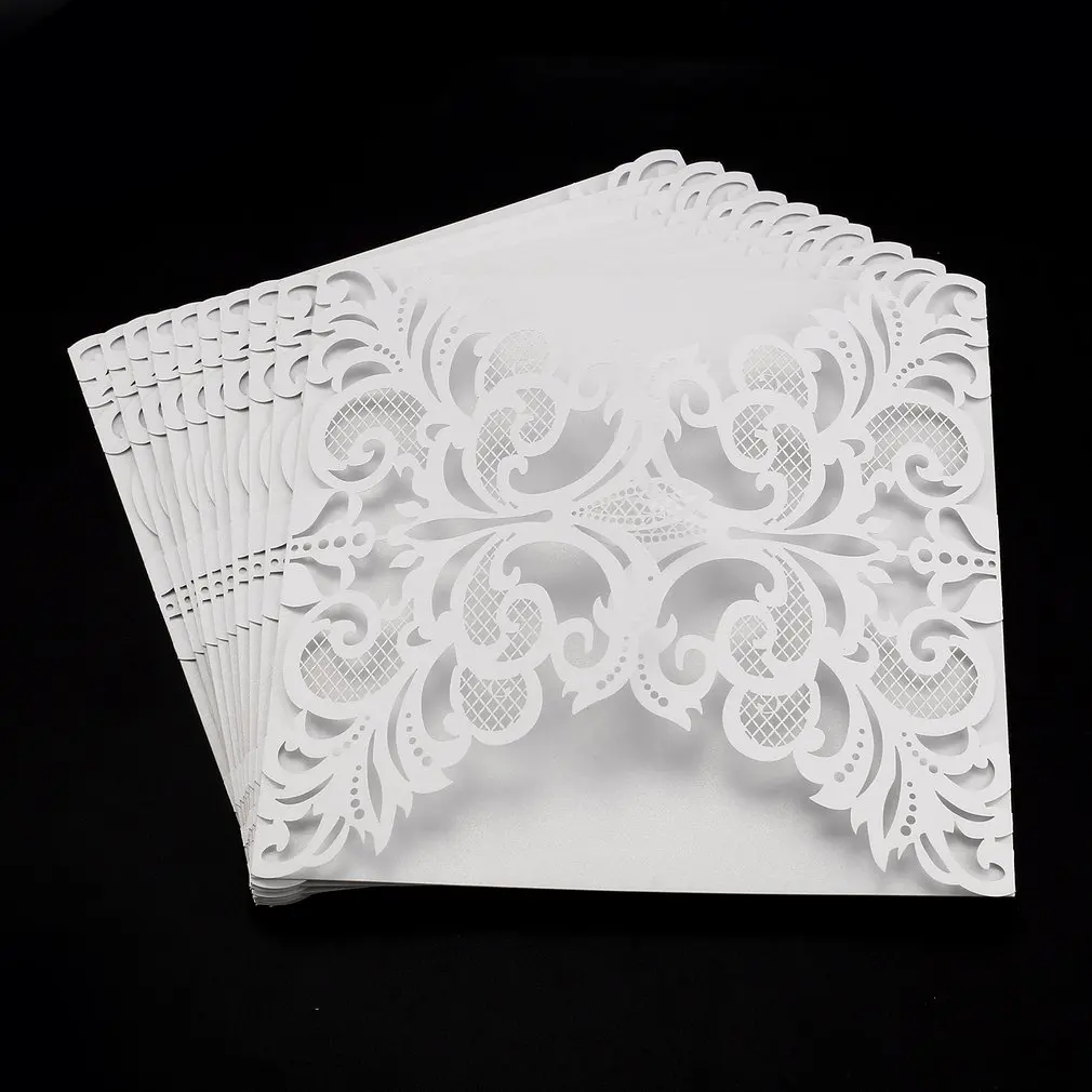  10 Pcs Flower Shape Wedding Invitation Cards Hollow Out Envelopes Seals Invitation Covers Wedding P - 4000454259459