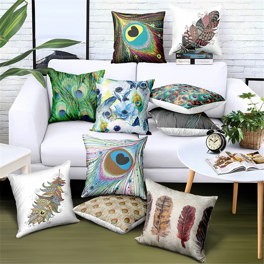 Peacock Outdoor Pillow Cushion Covers Colorful Peacock Feathers