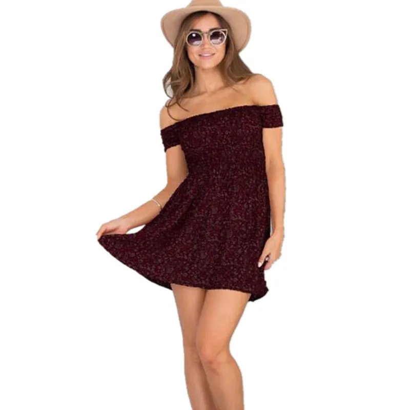 Сексуальное пляжное летнее платье без бретелек с открытыми плечами, винтажное богемное Макси-Платье, женское богемное платье с цветочным принтом, женские длинные платья с разрезом - Цвет: Red Wine 8015