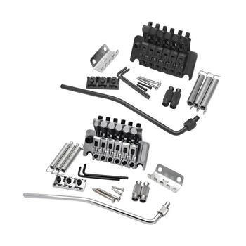 

2 Set Electric Guitar Tremolo Bridge Systems with Logo Double Locking Edge with Whammy Bar - Black & Silver