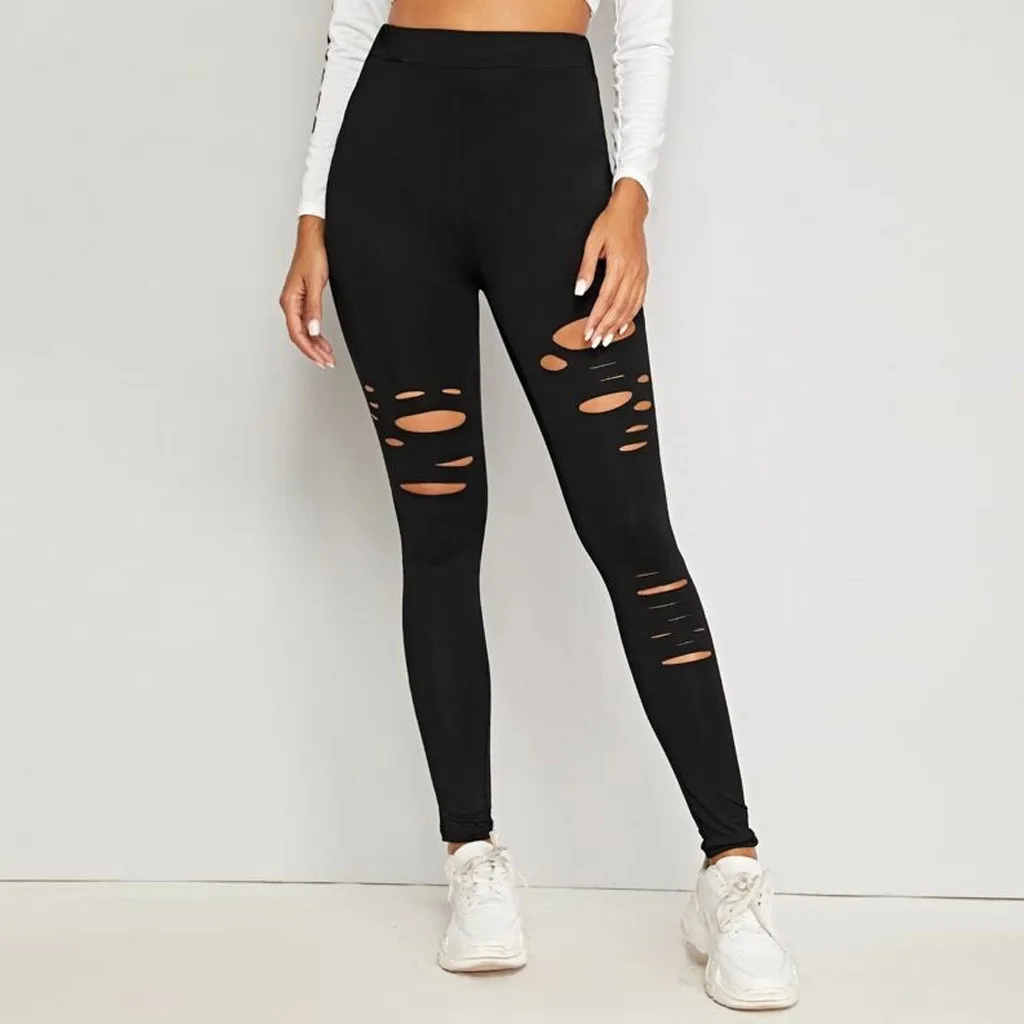 Hsu Hot Sales Fashion Womens Hole Solid Color Leggings Tightening Sports Casual Yoga Pants Sports Free Shipping