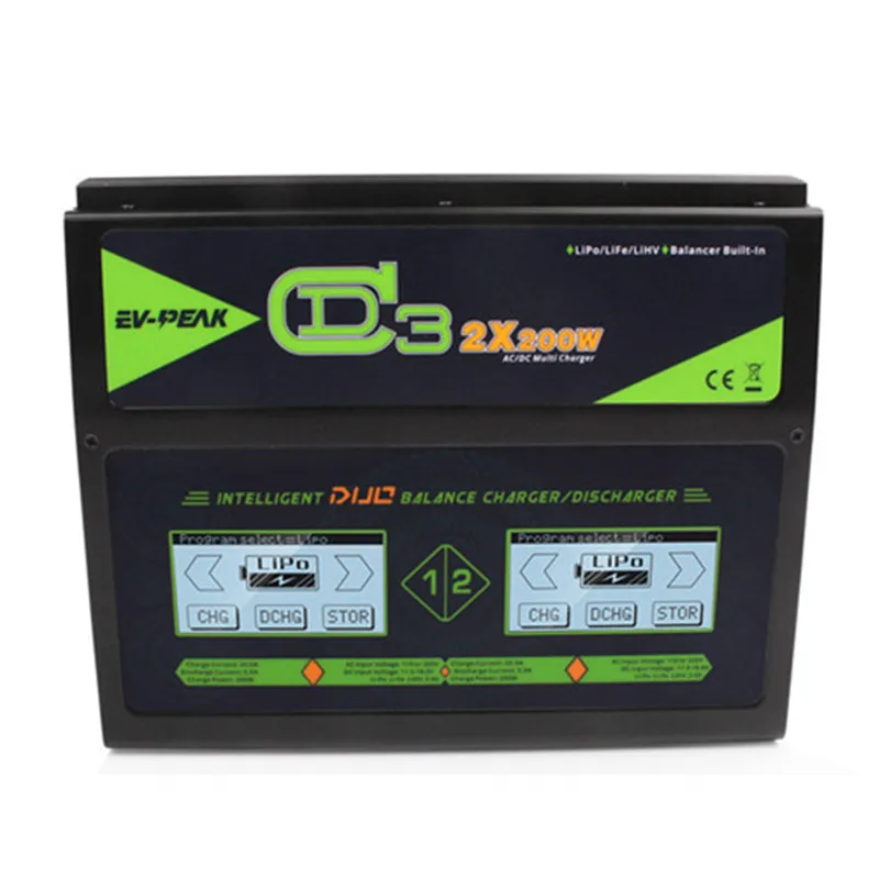 EV-PEAK CD3 2x200 W 25A Dual AC 110/220 V вход 1-6S LiPo зарядное устройство с двумя сенсорными экранами