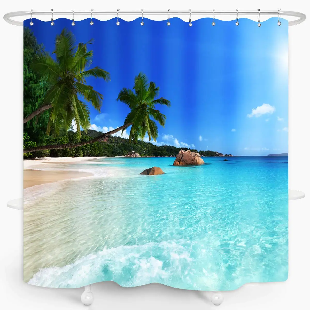 

Ocean Beach Shower Curtain Blue Sky Sea Tropical Palm Trees Seaside Landscape Bath Curtain Waterproof Fabric Bathroom DÃ©cor