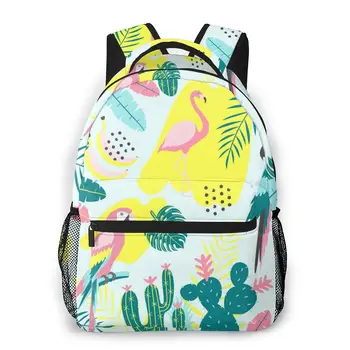

Women fashion backpack male travel backpack mens bag large laptop shopping travel bag Parrot Cactuses And Exotic Leaves