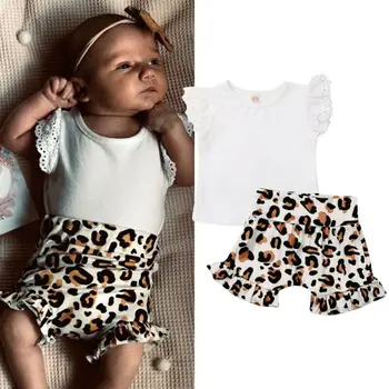 

Pudcoco Newborn Kids Baby Girl Leopard Print 2PCS Clothes Off Shoulder Solid T-shirt Tops Pants Shorts Tracksuit Outfits 0-3T