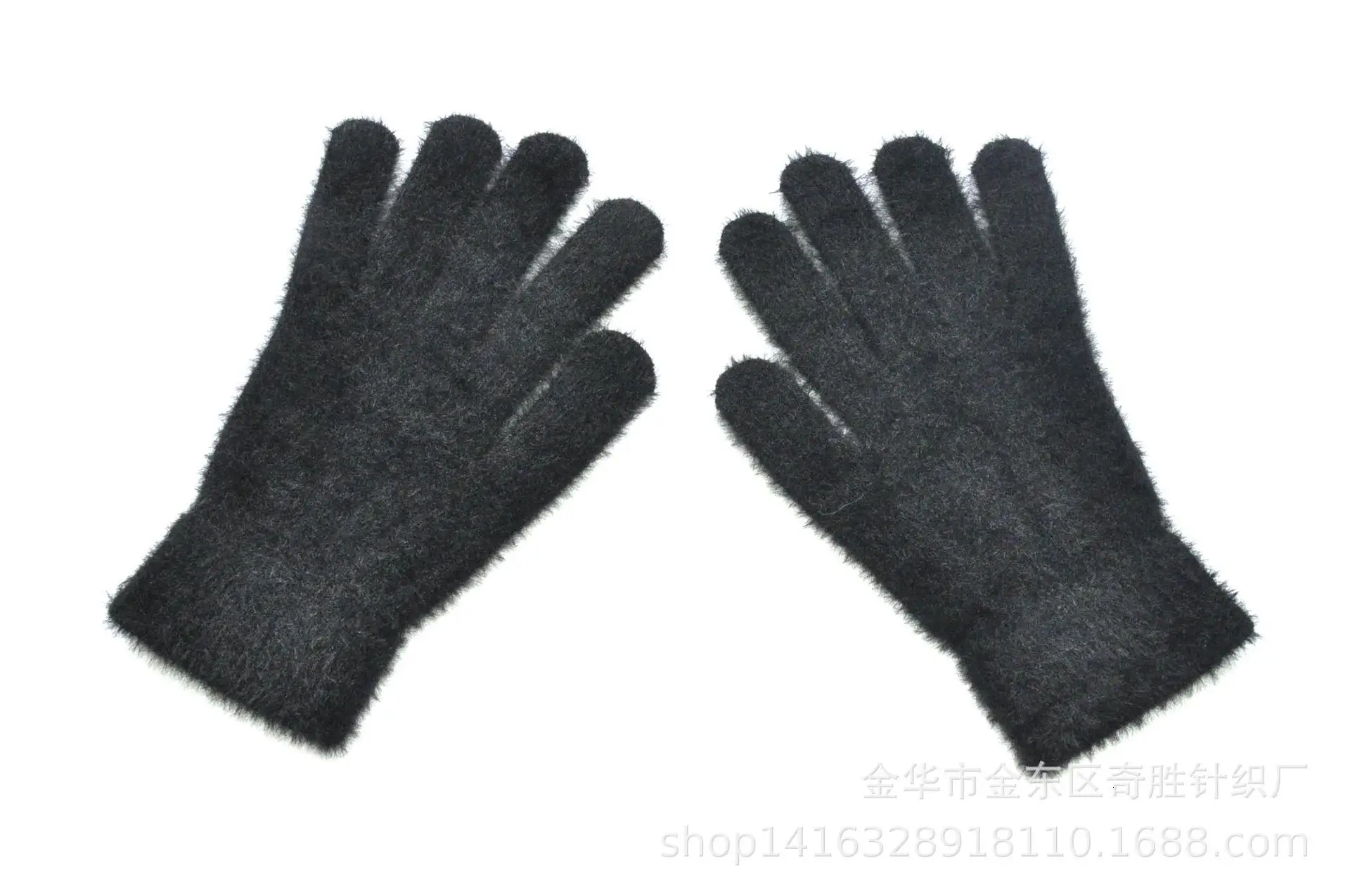 Imitate Mink Wool Knitting Glove Male Ma'am Winter Cycling Keep Warm Thickening Increase Down Gloves Quality Fingers Gaunlets - Цвет: black