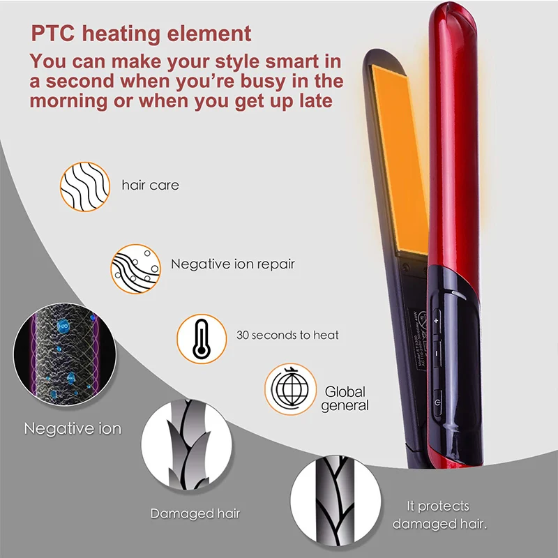 Выпрямитель для волос 2 в 1 с подогревом, профессиональная регулировка температуры, выпрямление волос, светодиодный, цифровой