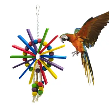 

New Pet Parrot Toys Wooden Ferris Wheel Hanging Cage Cotton Rope Chewing Toys Bird Ball Chew Fun Cage Pet Training Supplies