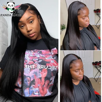 

13*4 Brazilian Straight Lace Front Human Hair Wigs For Black Women Pre Plucked Bleached Knots 30Inch Remy Human Hair Wigs Panda