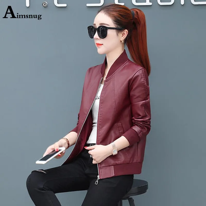 

Pu Jacktets 2020 Autumn Winter Women Coats Ladies Mandarin Collar Outerwear Tunic Slim Faux Leather Female Jacket Plus Velvet