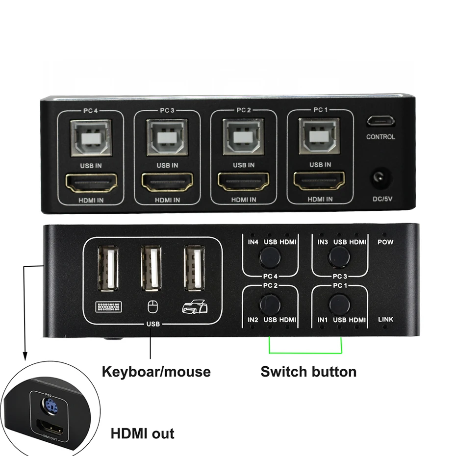 4 портовый HDMI KVM переключатель 4K USB в 1 4KX2K/60HZ win10/8/mac os. ПК ноутбук|KVM-переключатели| |