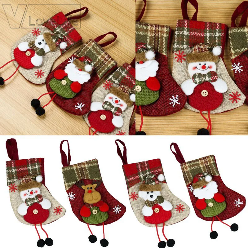 1 шт. Мини рождественские чулки Рождественское украшение для дома клетчатый