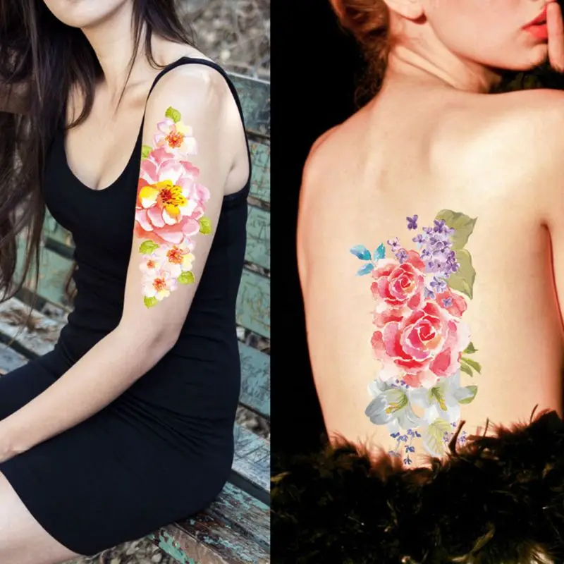 Водостойкая временная татуировка, наклейка с цветным цветком, для тела, руки, для лица, паста, художественные наклейки для фестиваля, вечерние украшения, D2TA